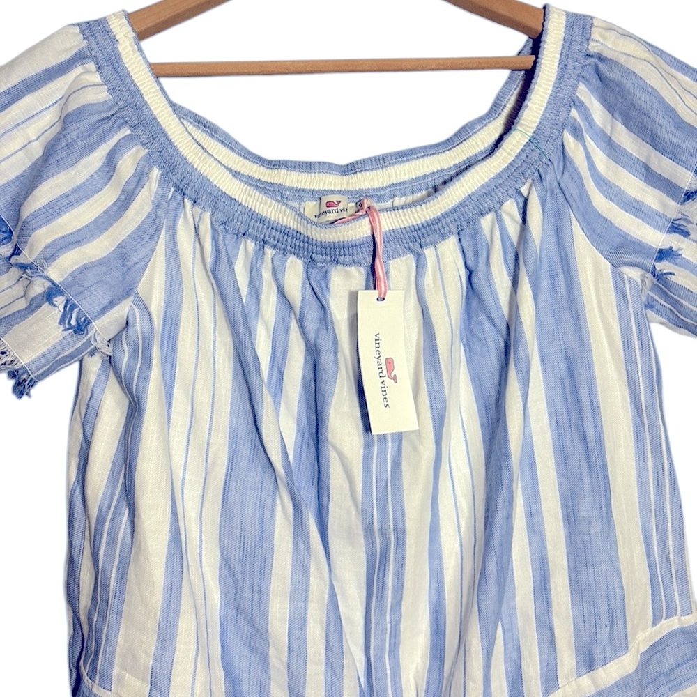 Vineyard Vines Blue and White Striped Off-Shoulder Romper - Picture 12 of 16